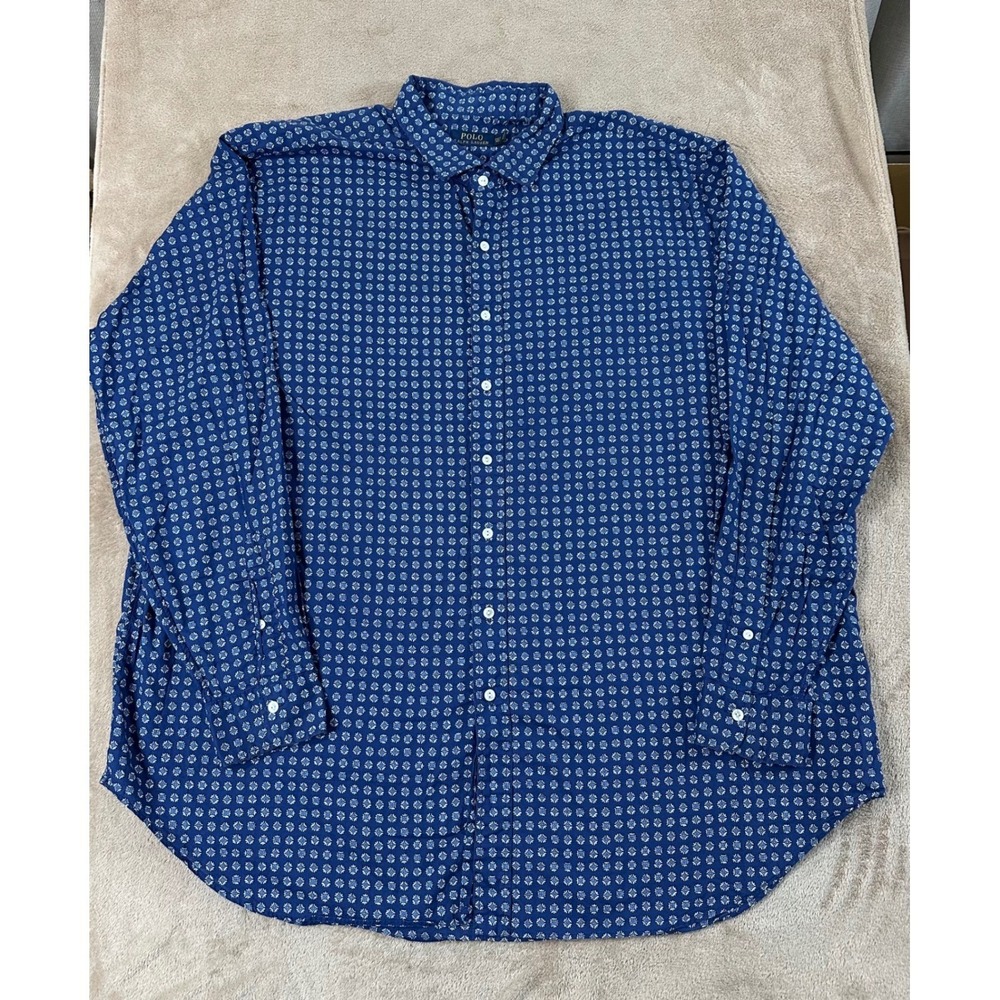 Polo Ralph Lauren Shirt Mens 3XLT Tall Blue Geometric Stars AOP Button Up LS EUC